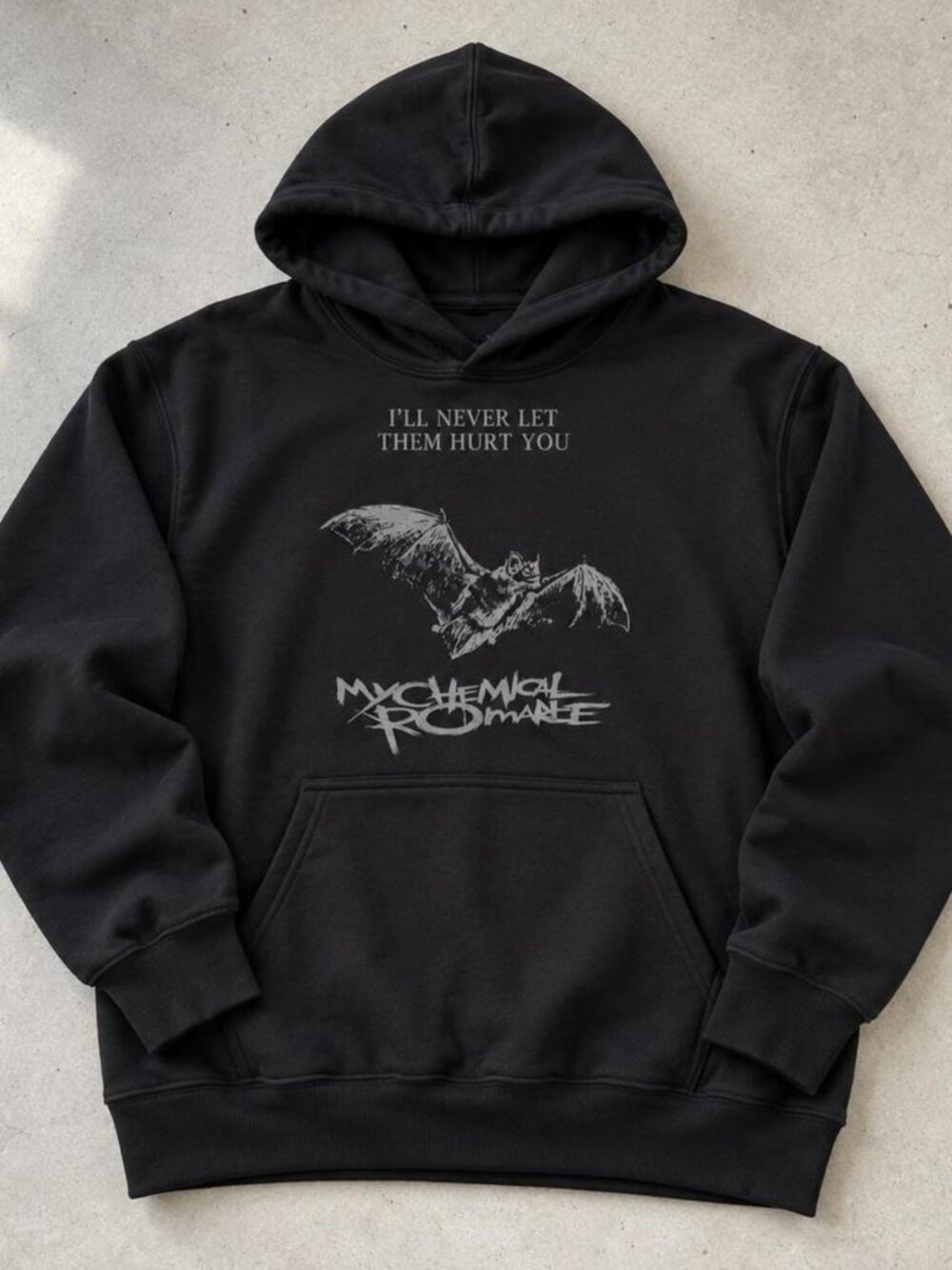 My Chemical Romance Bat Lyric Graphic Hoodie Black Shirt
